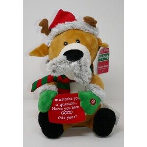 Gemmy Reindeer Mustache Wiggler Musical Animated Plush NWT WORKS